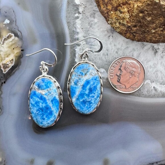 Sterling Silver Southwestern Style Oval Apatite Dangle Earrings For Women - Picture 8 of 10
